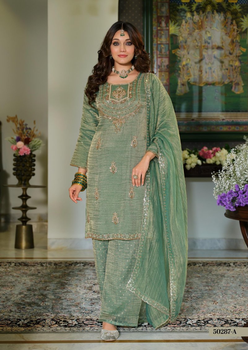 D 50287 A By Zaveri Crush Tissue Readymade Suits